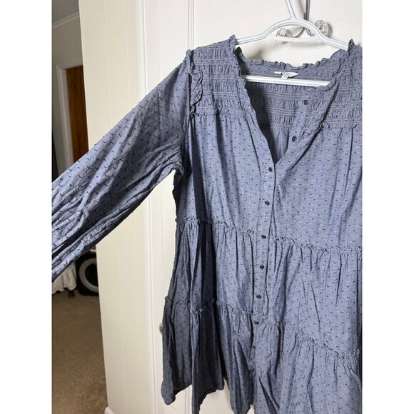 Crown & Ivy Women's XL Chambray Blue Tiered Button Down Long Sleeve Dress - Picture 4 of 5